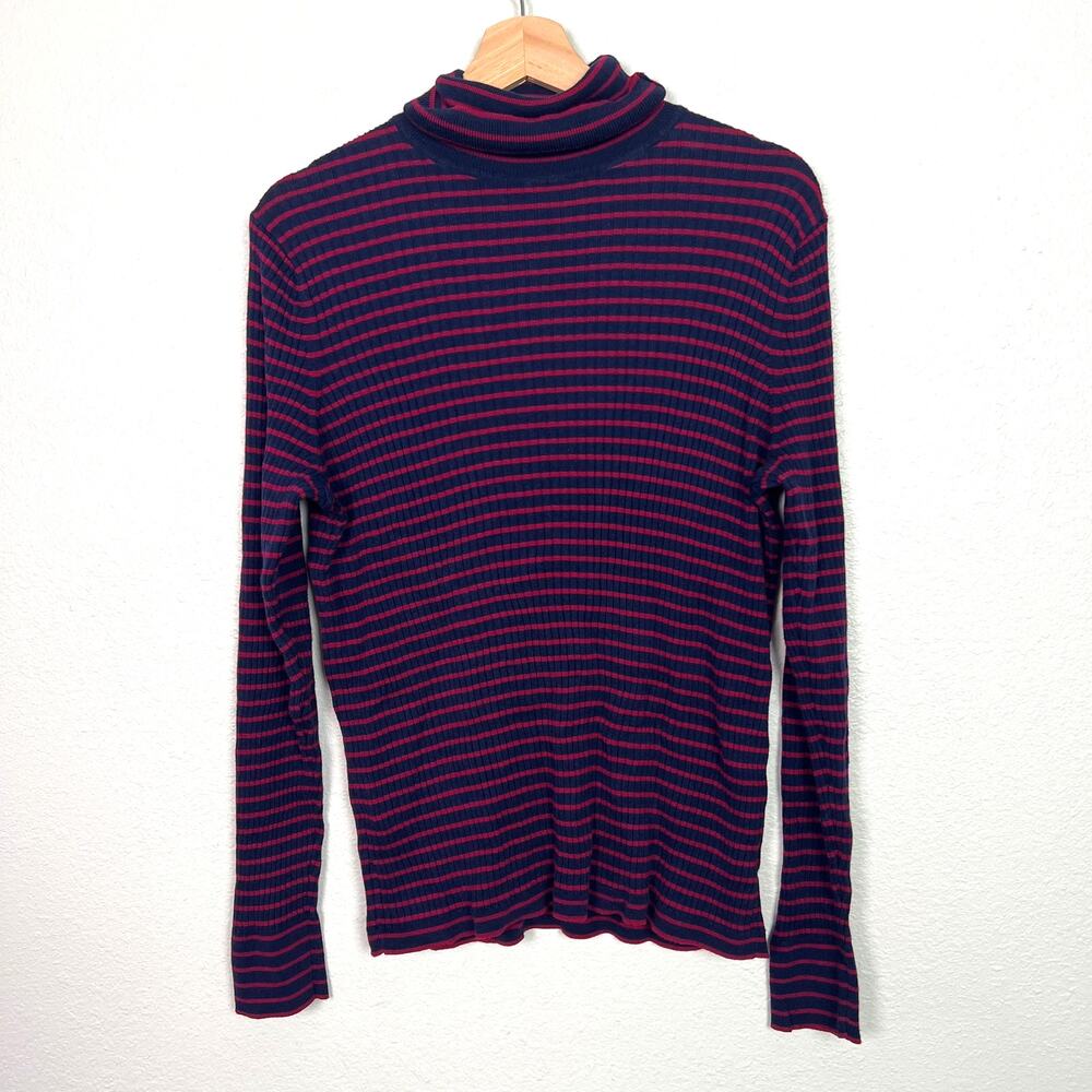 Talbots Women's Size XL Navy and Red Striped‎ Ribbed Knit Long Sleeve Turtleneck